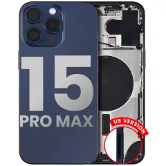 Back Housing W/ Small Pre-Installed Compatible For iPhone 15 Pro Max (US Version) (Used OEM Pull: Grade A) (Blue Titanium)