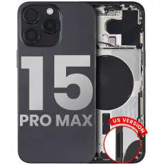 Back Housing W/ Small Pre-Installed Compatible For iPhone 15 Pro Max (US Version) (Used OEM Pull: Grade A) (Black Titanium)