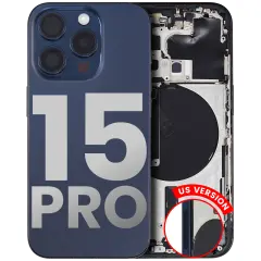 Back Housing W/ Small Pre-Installed Compatible For iPhone 15 Pro (US Version) (Used OEM Pull: Grade A) (Blue Titanium)