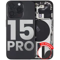 Back Housing W/ Small Pre-Installed Compatible For iPhone 15 Pro (US Version) (Used OEM Pull: Grade A) (Black Titanium)