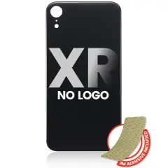 Back Glass With 3M Adhesive Compatible For iPhone XR (No Logo / Large Camera Hole) (Black)