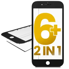 2 in 1 (Front Glass + Frame Pre-Installed) Compatible For iPhone 6 Plus (2 Pack) (Black)