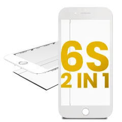 2 in 1 (Front Glass + Frame Pre-Installed) Compatible For iPhone 6S (2 Pack) (White)