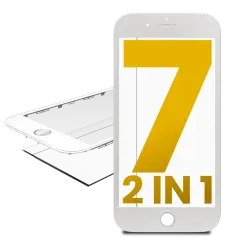 2 in 1 (Front Glass + Frame Pre-Installed) Compatible For iPhone 7 (2 Pack) (White)