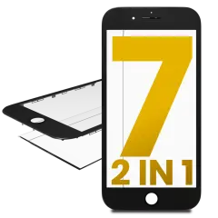 2 in 1 (Front Glass + Frame Pre-Installed) Compatible For iPhone 7 (2 Pack) (Black)