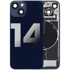 Back Glass With Steel Plate With Wireless NFC Charging MagSafe Magnet & Flashlight Flex Compatible For iPhone 14 (Used OEM Pull: Grade A) (Midnight)