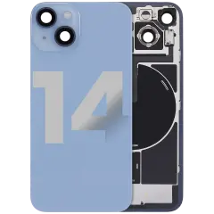 Back Glass With Steel Plate With Wireless NFC Charging MagSafe Magnet & Flashlight Flex Compatible For iPhone 14 (Used OEM Pull: Grade A) (Blue)