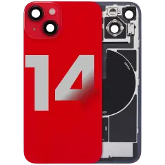Back Glass With Steel Plate With Wireless NFC Charging MagSafe Magnet & Flashlight Flex Compatible For iPhone 14 (Used OEM Pull: Grade A) (Red)