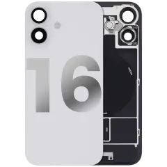 Back Glass With Steel Plate With Wireless NFC Charging MagSafe Magnet & Flashlight Flex Compatible For iPhone 16 (Used OEM Pull: Grade B) (White)