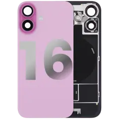 Back Glass With Steel Plate With Wireless NFC Charging MagSafe Magnet & Flashlight Flex Compatible For iPhone 16 (Used OEM Pull: Grade B) (Pink)