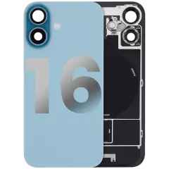 Back Glass With Steel Plate With Wireless NFC Charging MagSafe Magnet & Flashlight Flex Compatible For iPhone 16 (Used OEM Pull: Grade B) (Teal)