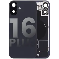 Back Glass With Steel Plate With Wireless NFC Charging MagSafe Magnet & Flashlight Flex Compatible For iPhone 16 Plus (Used OEM Pull: Grade B) (Black)