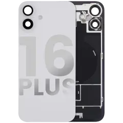 Back Glass With Steel Plate With Wireless NFC Charging MagSafe Magnet & Flashlight Flex Compatible For iPhone 16 Plus (Used OEM Pull: Grade B) (White)