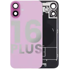 Back Glass With Steel Plate With Wireless NFC Charging MagSafe Magnet & Flashlight Flex Compatible For iPhone 16 Plus (Used OEM Pull: Grade B) (Pink)