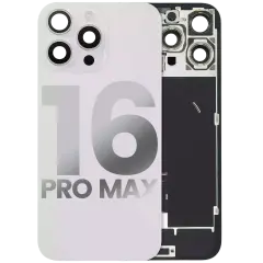 Back Glass With Steel Plate With Wireless NFC Charging MagSafe Magnet & Flashlight Flex Compatible For iPhone 16 Pro Max (Used OEM Pull: Grade A) (White Titanium)