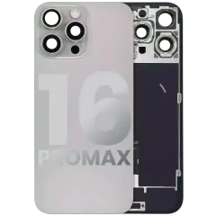 Back Glass With Steel Plate With Wireless NFC Charging MagSafe Magnet & Flashlight Flex Compatible For iPhone 16 Pro Max (Used OEM Pull: Grade A) (Natural Titanium)