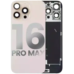 Back Glass With Steel Plate With Wireless NFC Charging MagSafe Magnet & Flashlight Flex Compatible For iPhone 16 Pro Max (Used OEM Pull: Grade A) (Desert Titanium)