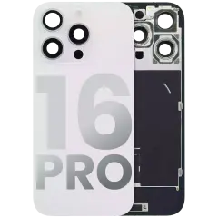 Back Glass With Steel Plate With Wireless NFC Charging MagSafe Magnet & Flashlight Flex Compatible For iPhone 16 Pro (Used OEM Pull: Grade A) (White Titanium)