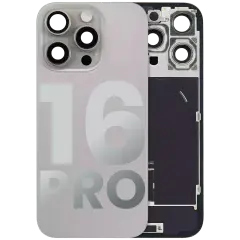 Back Glass With Steel Plate With Wireless NFC Charging MagSafe Magnet & Flashlight Flex Compatible For iPhone 16 Pro (Used OEM Pull: Grade A) (Natural Titanium)