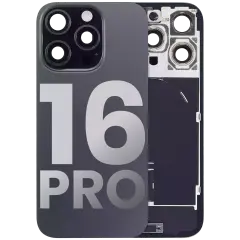 Back Glass With Steel Plate With Wireless NFC Charging MagSafe Magnet & Flashlight Flex Compatible For iPhone 16 Pro (Used OEM Pull: Grade A) (Black Titanium)