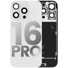 Back Glass With Steel Plate With Wireless NFC Charging MagSafe Magnet & Flashlight Flex Compatible For iPhone 16 Pro (Used OEM Pull: Grade B) (White Titanium)