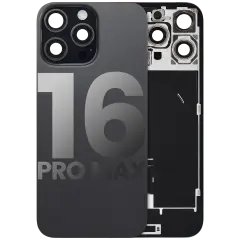 Back Glass With Steel Plate With Wireless NFC Charging MagSafe Magnet & Flashlight Flex Compatible For iPhone 16 Pro Max (Used OEM Pull: Grade B) (Black Titanium)