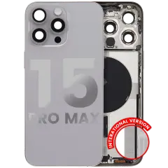 Back Housing W/ Small Pre-Installed Compatible For iPhone 15 Pro Max (International Version) (Used OEM Pull: Grade A) (Natural Titanium)