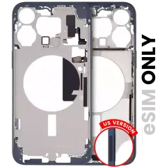 Mid-Frame Housing With Power And Volume Button Compatible For iPhone 15 Pro Max (US Version) (Used OEM Pull: Grade A) (Blue Titanium)