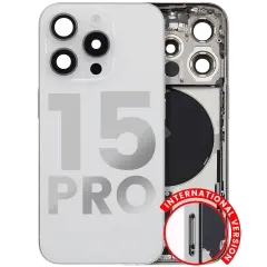 Back Housing W/ Small Pre-Installed Compatible For iPhone 15 Pro (International Version) (Used OEM Pull: Grade A) (White Titanium)