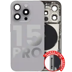 Back Housing W/ Small Pre-Installed Compatible For iPhone 15 Pro (International Version) (Used OEM Pull: Grade A) (Natural Titanium)