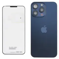 Back Glass With Steel Plate With Wireless NFC Charging MagSafe Magnet & Flashlight Flex Compatible For iPhone 15 Pro Max (Genuine OEM) (Titanium Blue)