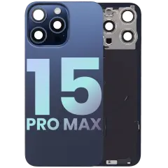 Back Glass With Steel Plate With Wireless NFC Charging MagSafe Magnet & Flashlight Flex Compatible For IPhone 15 Pro Max (Service Pack) (Blue Titanium)