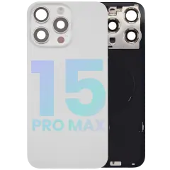 Back Glass With Steel Plate With Wireless NFC Charging MagSafe Magnet & Flashlight Flex Compatible For IPhone 15 Pro Max (Service Pack) (White Titanium)