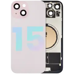 Back Glass With Steel Plate With MagSafe Magnet Pre-Installed Compatible For iPhone 15 (Service Pack) (Pink)
