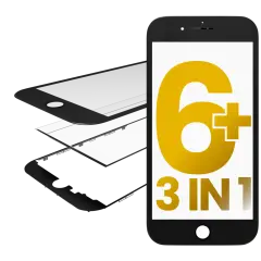 3 in 1 (Front Glass + Frame + OCA Pre-Installed) Compatible For iPhone 6 Plus (2 Pack) (Black)