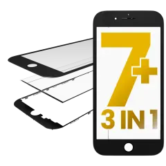 3 in 1 (Glass With OCA Pre-Installed + Frame) Compatible For iPhone 7 Plus (OCA Master)(2 Pack) (Black)