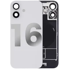 Back Glass With Steel Plate With Wireless NFC Charging MagSafe Magnet & Flashlight Flex Compatible For iPhone 16 (Used OEM Pull: Grade A) (White)